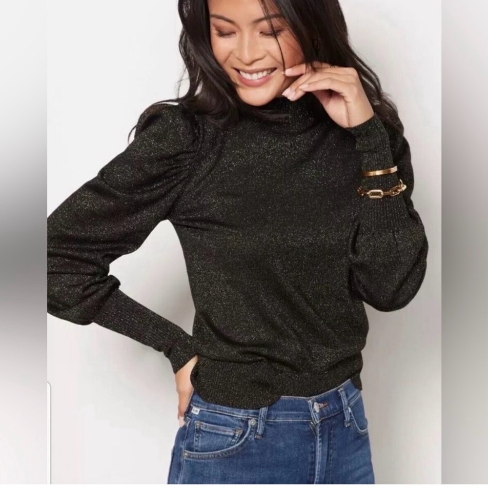 Evereve Leslie Lurex Metallic Puff Sleeve Sweater size xsmall